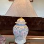 Pretty Oriental Pastel Floral Ginger Jar Lamp Base with Wooden Plinth Base Image 3