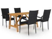 5 Piece Garden Dining Set Black