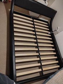Black faux leather sleigh bed frame