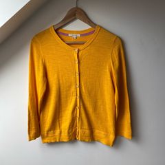 White Stuff 100% Cotton Yellow Knit Cardigan UK 10