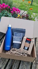SoleCup Gift Set - Black Travel Mug, Columbian Coffee and Blue Bottle