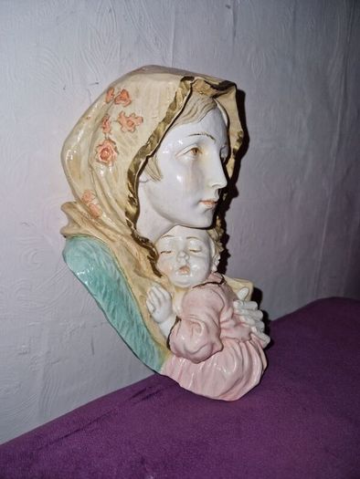 Hand painted Italian made Madonna and child wall sculpture