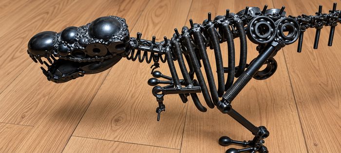 Unique Handcrafted Steel Dinosaur Sculpture, Statement Piece