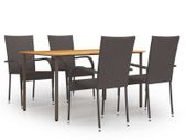 5 Piece Garden Dining Set Poly Rattan Brown