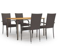 5 Piece Garden Dining Set Poly Rattan Brown