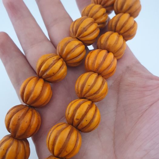 Antique African Orange Melon Shape Glass Beads Strand Necklace