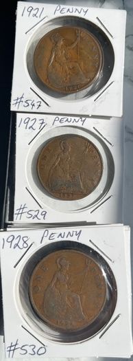 George V Pennies 1921, 1927 & 1928