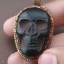 Vintage Gold Plated brass Floral Desgin &carved Skull shape Jade Pendant Image 10