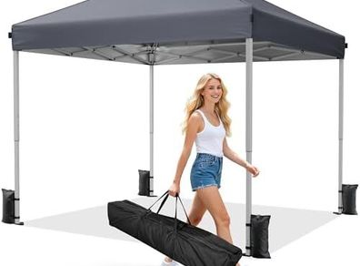 Pop Up Gazebo 3m x 3m - Instant Setup Portable Gazebo with Carry bag, 4 Sandbags and 8 Stakes for Outdoor Events, Parties & Camping - Dark Grey