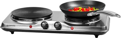 Double Hot Plate Electric Hob 2500W Tabletop Hob with 2 Ring Heating Plates Portable & Compact Ideal for Student Living, Camping, Caravans & Emergency Cooking