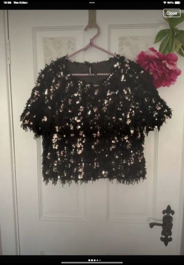 top Bnwot black fluffy embelished top short sleeve size large elli white brand