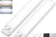 Under Cabinet Kitchen Lights Cupboard - LED Motion Sensor 3-Color Rechargeable Strip Light for Wardrobe Indoor USB Wireless Battery Powered Lighting Shelf Counter Closet with Magnetic Stick 2 Pack [Energy Class G]