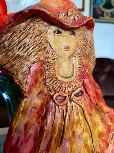 20th Century Holly Hobbie Style Wall Decoration Plaster Glazed & Painted 3-D