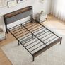 King Size Bed Frame with Storage Wooden Headboard,5ft Metal Upholstered Image 5