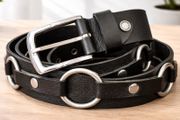 Unisex Black Leather Ring Belt Punk Gothic O-Ring Belt with Silver Buckle for Men &amp; Women