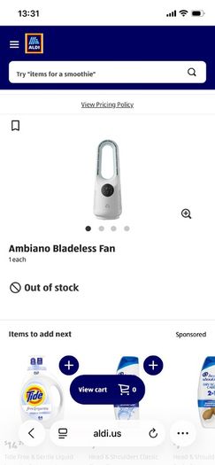 Aldi Bladless Fan