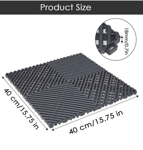 20 Pack Industrial Interlocking Floor Tiles Garage Mats 40 x 40 cm Modular Interlocking Floor Mats Slip Garage PVC Cushion Workshop Drainage Mat for Outdoor Wet Area