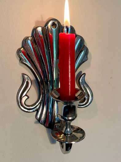 Antique Silver Colour Art Deco Style Retro Decor Scallop Shell Candle Sconce 1920s