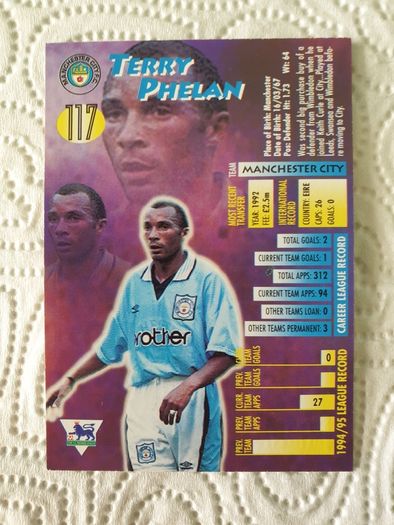 Terry Phelan Manchester City Football Trading Card 1995 to 1996