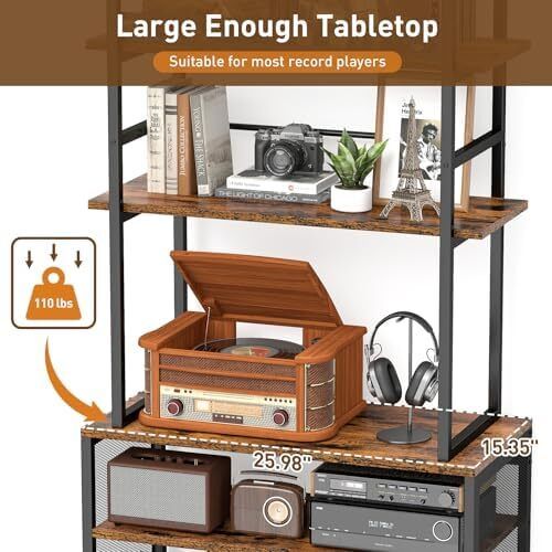 Record Player Stand with Vinyl Storage, Turntable Stand Holds Up to 400+Albums, 5 Layer
