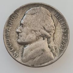 1944 United States Silver 5 Cents "Jefferson Wartime Nickel" 1st portrait