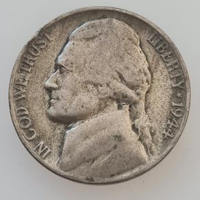 1944 United States Silver 5 Cents "Jefferson Wartime Nickel" 1st portrait