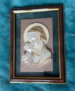 Framed Wall Plaque Of Madonna With Child .