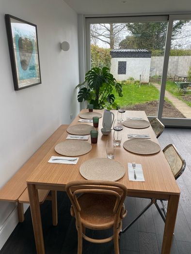 Oak dining table & bench - 8 seater