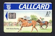 1991 Ireland 10 unit Irish Horse Racing Definitive Call Card with Schlumberger SC5 Chip, Marlborough Street Address, Gloss finish, Cream back, Blue solid Flag, No Barcode Used. Telecom Eireann card number 1033.