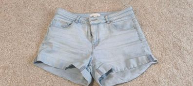 H&M Light Wash Denim Turn-Up Shorts - Size UK 10 / EUR 38