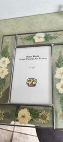 Stained Glass Photo Frame: Pressed Daisies & Clovers, Wildflower Bouquet 4 x 6 inches