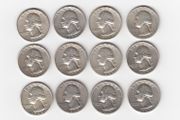 USA, 12 x Washington Quarter Dollar, 90% silver coins (no. 448)