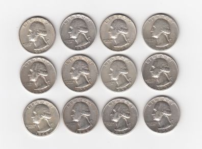 USA, 12 x Washington Quarter Dollar, 90% silver coins (no. 448)