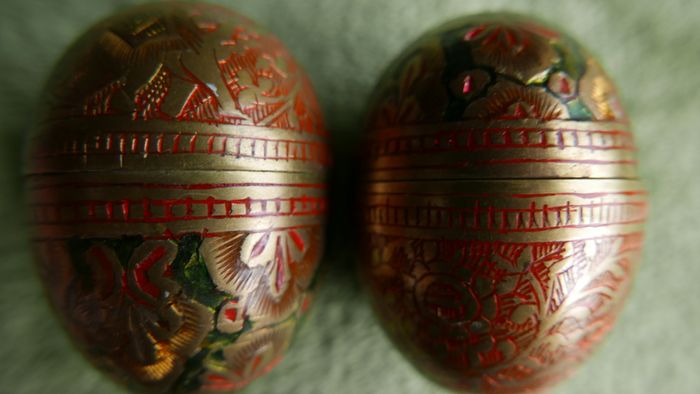 Vintage Decorated Brass Eggs