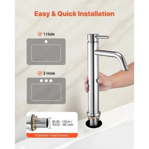 Single Handle Sink Faucet, Chrome-Plated Silver Faucet Kitchen Sink, 1 or 3 Hole Kitchen Water Faucets with Push-Button Drain, Suitable for Bathroom, RV, Bar, Public Restroom, High Arc Faucet