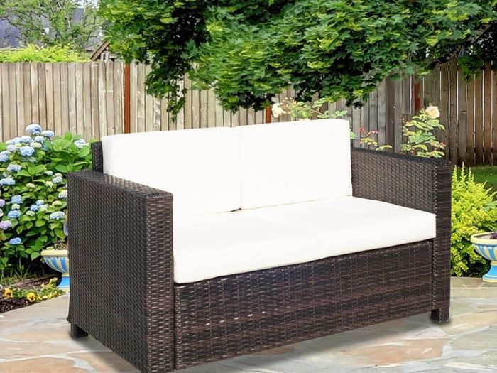 Two-Seater Rattan Sofa - Brown
