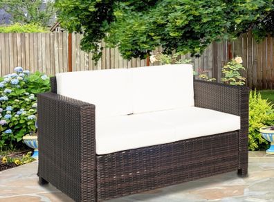 Two-Seater Rattan Sofa - Brown