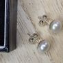 Genuine 925 Sterling Silver White Pearl Stud Earrings with Gift Box Image 2