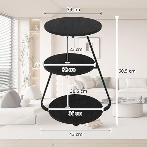 Side Table Set of 2, Bedside Small Coffee Table with 3 Color LED Lights, End Table with 3 Tier Storage Shelves for Living Room Bedroom, Black