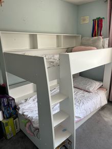 White Bunk beds with Shelving