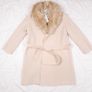 Zara Beige Cream Faux Fur Collar Belted Wrap Long Wool Coat Size L Image 10