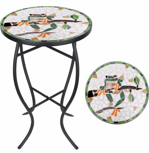 Patio Side Tables Outdoor, 14" Mosaic Patio Accent Round Glass (MULTIPLE DESIGNS, SEE PHOTOS)