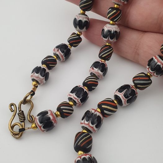 Vintage Venetian Style Strip & Trade Glass Bead Necklace