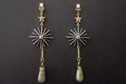 Star Grey Green Stones Statement Drop Earrings