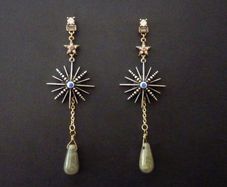 Star Grey Green Stones Statement Drop Earrings