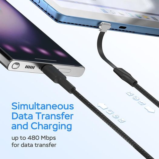 USB C to USB C Cable, 60W PD Fast Charging 3.3FT, 90 Degree Right Angle USB C Cable, Flat Charger Cord for iPhone 15, Samsung Galaxy, MacBook, iPad, Steam Deck, Nintendo Switch - New