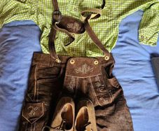 Men's Genuine Leather Oktoberfest Outfit: Lederhosen, Shoes & Shirt