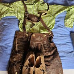 Men's Genuine Leather Oktoberfest Outfit: Lederhosen, Shoes & Shirt