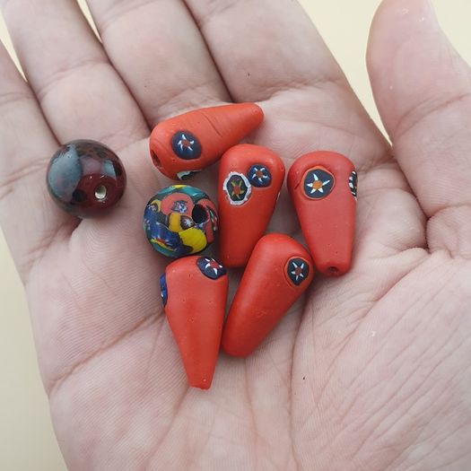 Vintage Venetian Style Millefiori Glass Beads Lot of 7
