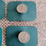 Old Irish threepence coins badges harp side out  x 4 with solid closure and fitting with FREE STANDARD POSTAGE INCLUDED Image 3